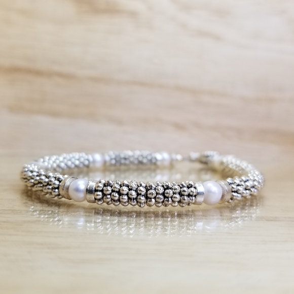 Beaded Pearl & Silver Gemstone Toggle Bracelet by Vicky Beeds - Picture 3 of 14